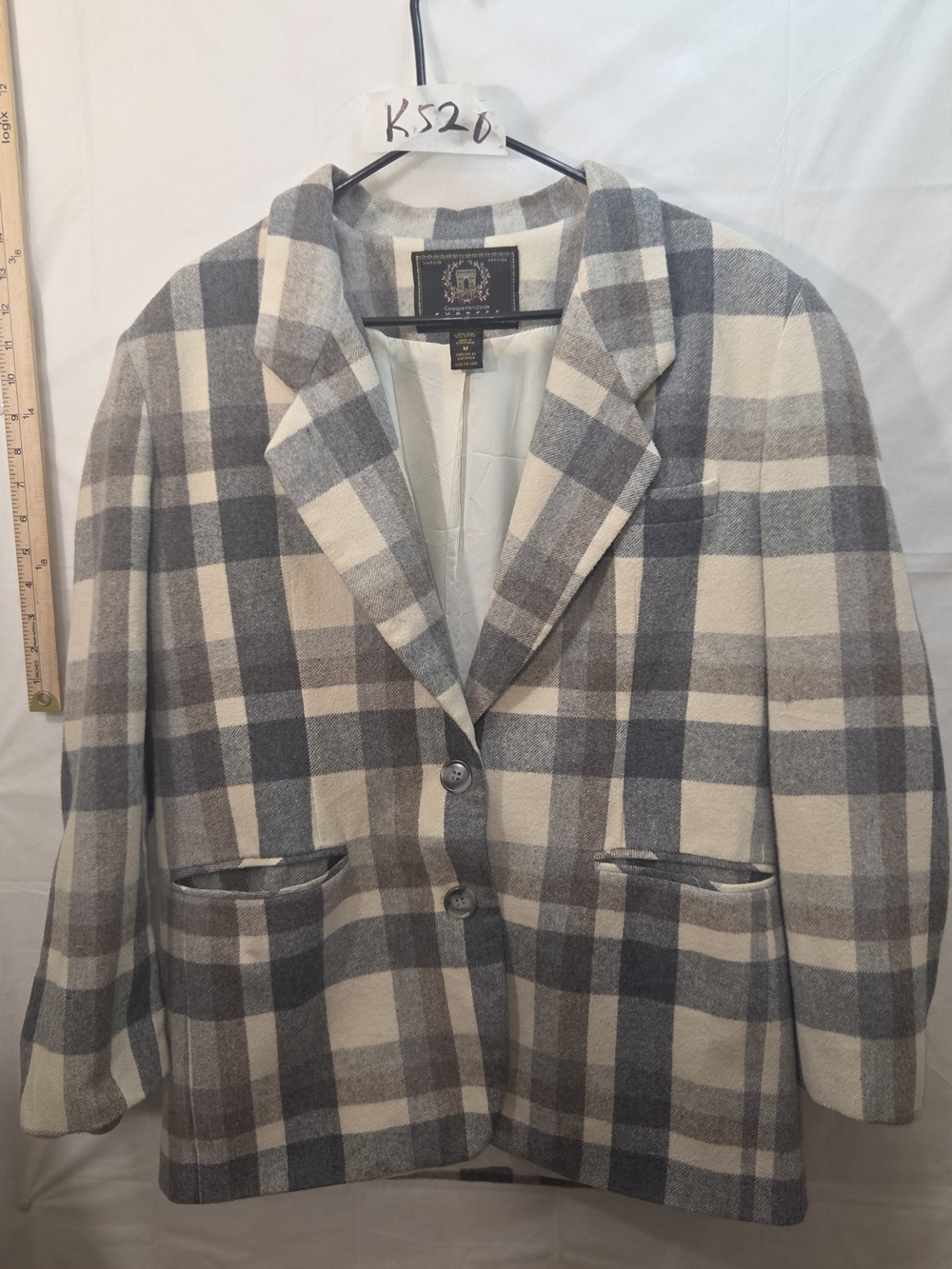 Express Gray and Cream Plaid Pea Coat